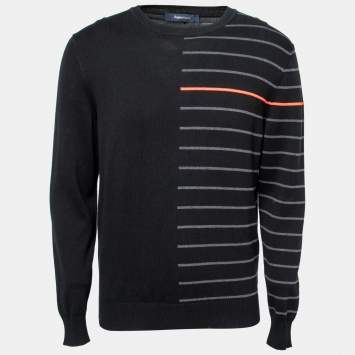 Pre Owned Zegna Sport Black Striped Knit Round Neck Sweater M