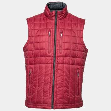 Pre Owned Zegna Sport Red & Black Synthetic Reversible Front Zip Vest XL