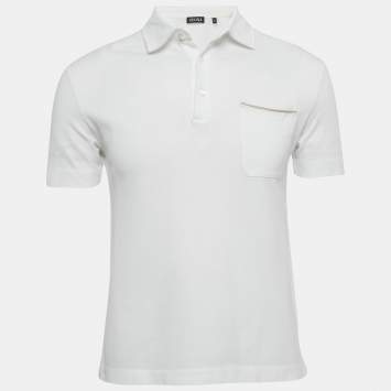 Pre Owned Zegna White Cotton Pique Polo T-Shirt M