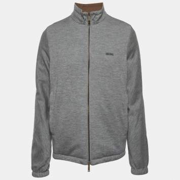 Pre Owned Zegna Grey/Brown Cashmere and Nylon Reversible Jacket M
