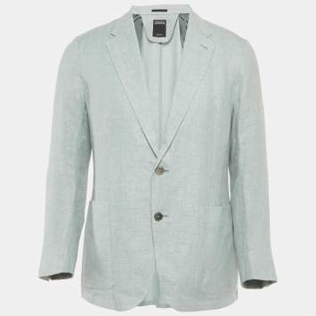 Pre Owned Zegna Light Blue Linen Blend Regular Fit Blazer L