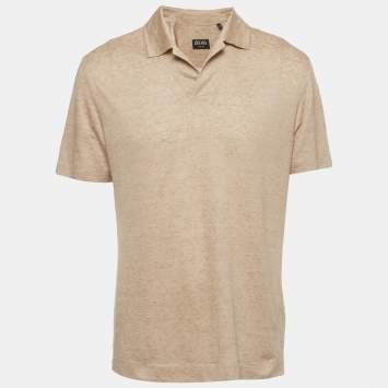 Pre Owned Zegna Beige Linen Short Sleeve Polo T-Shirt M 