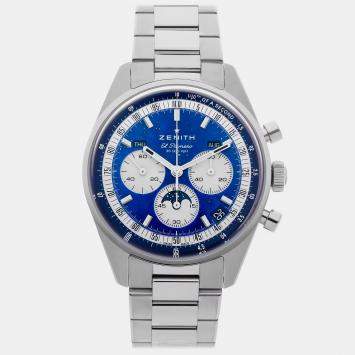 Pre Owned Pre-Owned Zenith Chronomaster Original Triple Calendar 03.3400.3610/51.C910 Blue Automatic Stainless Steel Men's Wristwatch 38 MM