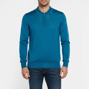 Pre Owned Zilli Blue Cashmere Blend Knit Quarter Zip Polo Sweater L
