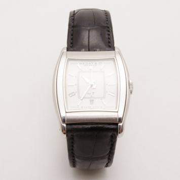 Pre Owned Bedat & Co. No. 7 Silver Dial Mens Leather Watch Black
