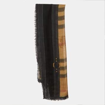 مملوكة مسبقًا Burberry Haymarket Check Beige/Black Wool Fringed Scarf