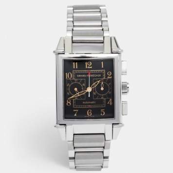 Pre Owned Girard Perregaux Black Stainless Steel Vintage 1945 Ref. 2599 Chronograph Men's Wristwatch 32 mm