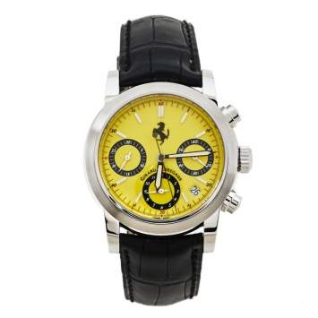 Pre Owned Girard Perregaux Yellow Stainless Steel Leather Ferrari Ref.8020 Chronograph Men's Wristwatch 36 mm