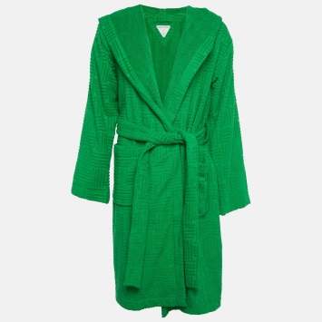 Pre Owned Bottega Veneta Green Intreccio Pattern Cotton Terry Bathrobe M
