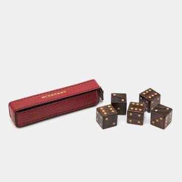 Pre Owned Burberry Parade Red Leather Case & Dice Set