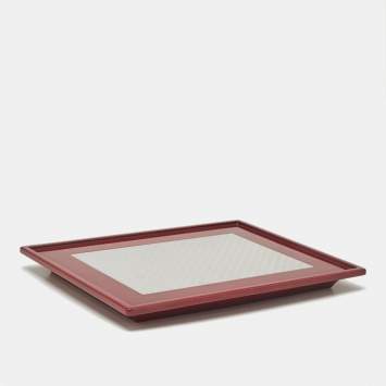 Pre Owned Cartier Logo Wood Silver Tone Tray