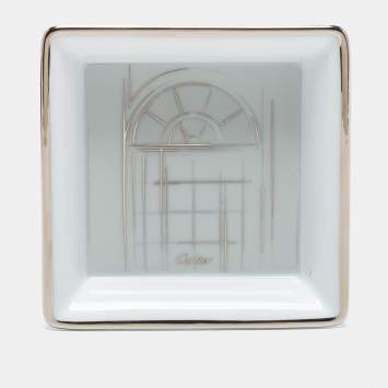 Pre Owned Cartier Porcelain Platinum Finish Mini Trinket Tray