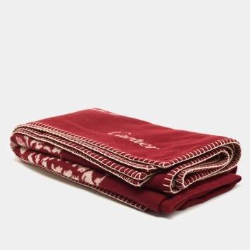 Pre Owned Cartier Burgundy Panthere Wool Throw Blanket