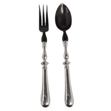 Pre Owned Christofle Silver Plated & Horn Salad Servers Set of Two
