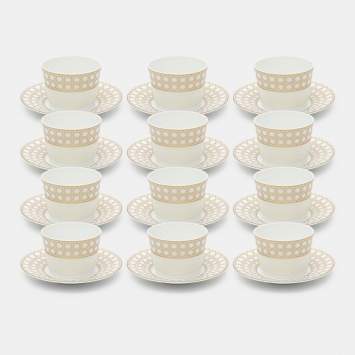 Pre Owned Dior Porcelain White/Gold Cannage Montaigne Coffee Cup and Saucer Set 12