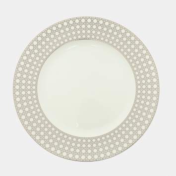 Pre Owned Dior Porcelain White/Silver Cannage Montaigne Dinner Plate Set 16