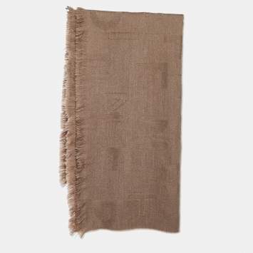 Pre Owned Fendi Brown Logo Wool Throw Blanket 