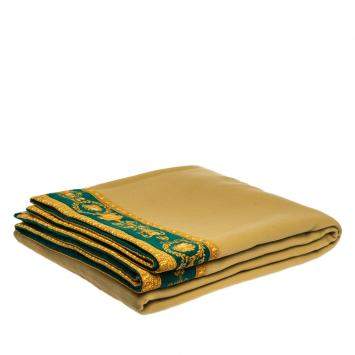 Pre Owned Gianni Versace Beige & Green Medusa Pattern Wool Blanket