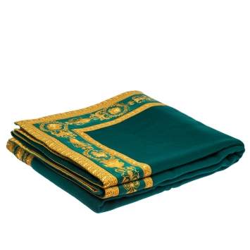 Pre Owned Gianni Versace Green & Yellow Medusa Pattern Wool Blanket