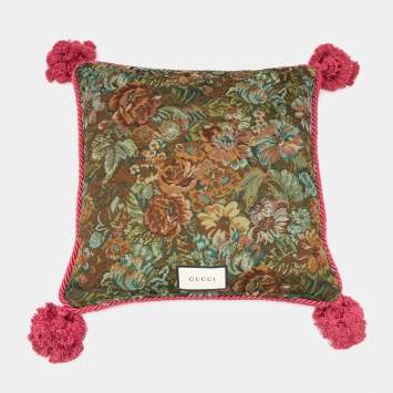 Pre Owned Gucci Multicolor Cat Embroidery Velvet Cushion