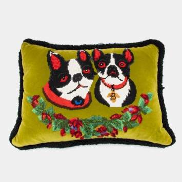 Pre Owned Gucci Green 'Bosco and Orso' Needlepoint Cushion 