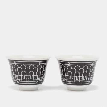 Pre Owned Hermès Noir Porcelain H Deco Mini Cup Set of 2