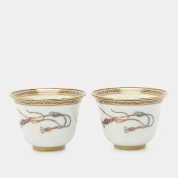Pre Owned Hermès Porcelain White Cheval d'Orient No.1 Mini Cup Set