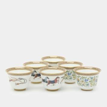 Pre Owned Hermès Porcelain White Cheval d'Orient No.1 Mini Cup Set 6