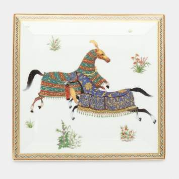 Pre Owned Hermès Porcelain White Cheval d'Orient No. 4 Square Plate