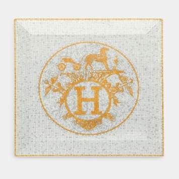 Pre Owned Hermès Porcelain White Mosaique au 24 No. 5 Square Plate