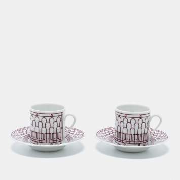 Pre Owned Hermes H Deco Rouge Coffee Cup And Saucer Set