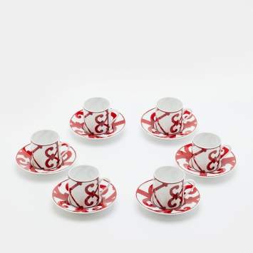 Pre Owned Hermès Red Balcon du Guadalquivir Coffee Cup & Saucer Set of 6