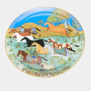 Pre Owned Hermès Multicolor Cheval d’Orient Printed Porcelain Tart Platter