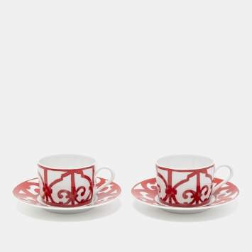 Pre Owned Hermès Balcon du Guadalquivir Tea Cup and Saucer Set of 4