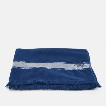Pre Owned Hermès Bain Blue Terry Cotton Yachting Beach Towel