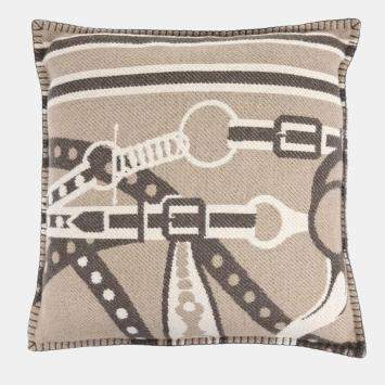 Pre Owned Hermes Beige Wool Cushion