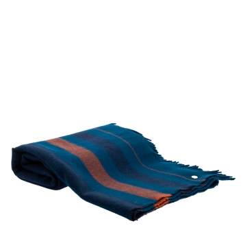 Pre Owned Hermes Blue Wool Rocobar Blanket 