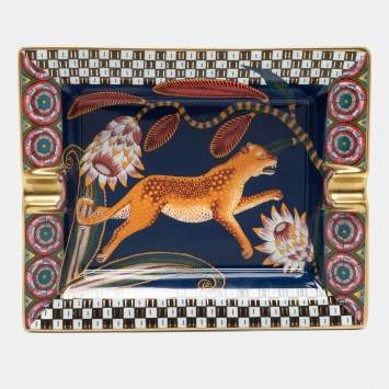 Pre Owned Hermès Fauve Gold Trim Savana Dance Porcelain Ashtray
