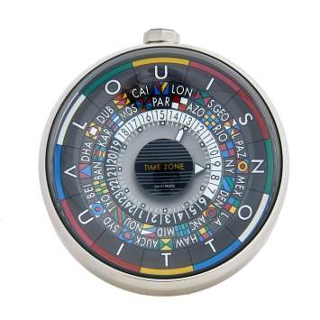 Pre Owned Louis Vuitton Grey Stainless Steel Time Zone Table Clock Q5Q000
