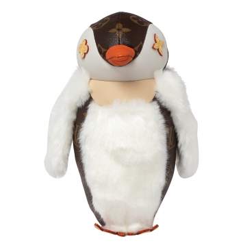 Pre Owned Louis Vuitton White Fluffy Fabric and Monogram Canvas Doudou Pingouin Ernest Toy