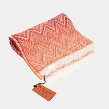Pre Owned Missoni Home Orange Zig-Zag Patterned Wool Timmy Fringed Throw