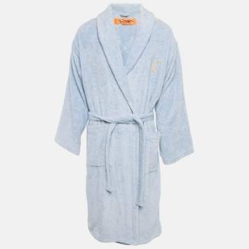 Pre Owned Off-White Home Baby Blue Arrow Leaves Logo Embroidered Terry Bathrobe L/XL