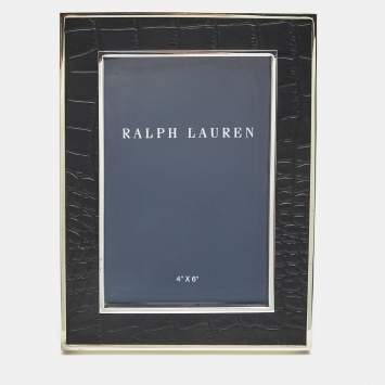 Pre Owned Ralph Lauren Black/Silver Croc Embossed Leather Picture Frame 4"x6"