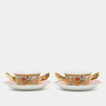 Pre Owned Rosenthal Meets Versace Le jardin de Versace Creamsoup Cup with Saucer Set of 2