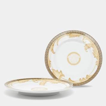 Pre Owned Rosenthal Meets Versace Arabesque Champagne Canape Plates Set of 2