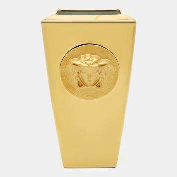 Pre Owned Rosenthal Meets Versace Gold Medusa Vanity Vase