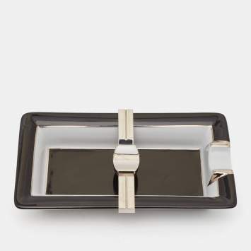 Pre Owned S.T. Dupont Black/White Cigar Ashtray With Adjustable Silver Bridge