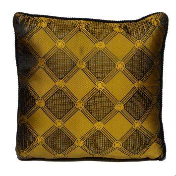 Pre Owned Versace Medusa Yellow & Black Cotton & Velvet Cushion