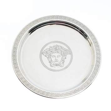 Pre Owned Versace Silver 925 Medusa Mini Round Tray 