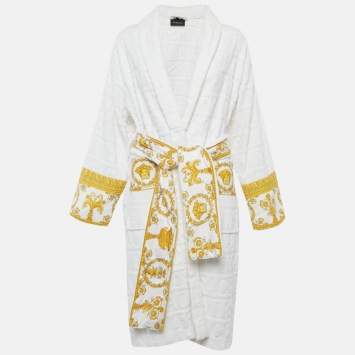 Pre Owned Versace Home Terry Baroque Belted Bathrobe M 